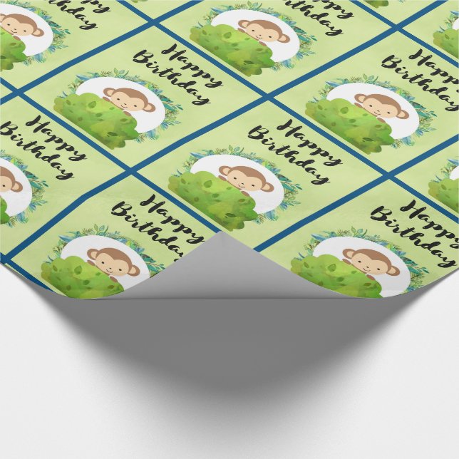 Cute Safari Monkey Happy Birthday Pattern Wrapping Paper (Corner)