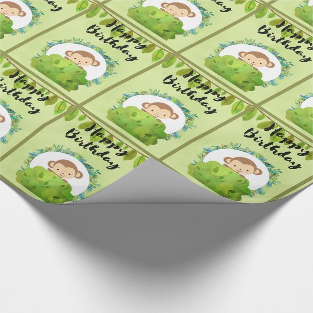 Cute Safari Monkey Happy Birthday Pattern Wrapping Paper (Corner)
