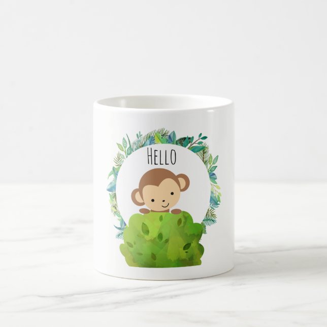 Cute Safari Monkey Hello Coffee Mug (Center)