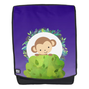 Cute Safari Monkey with Tropical Leaves Backpack