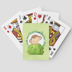 Cute Safari Monkey with Tropical Leaves Playing Cards