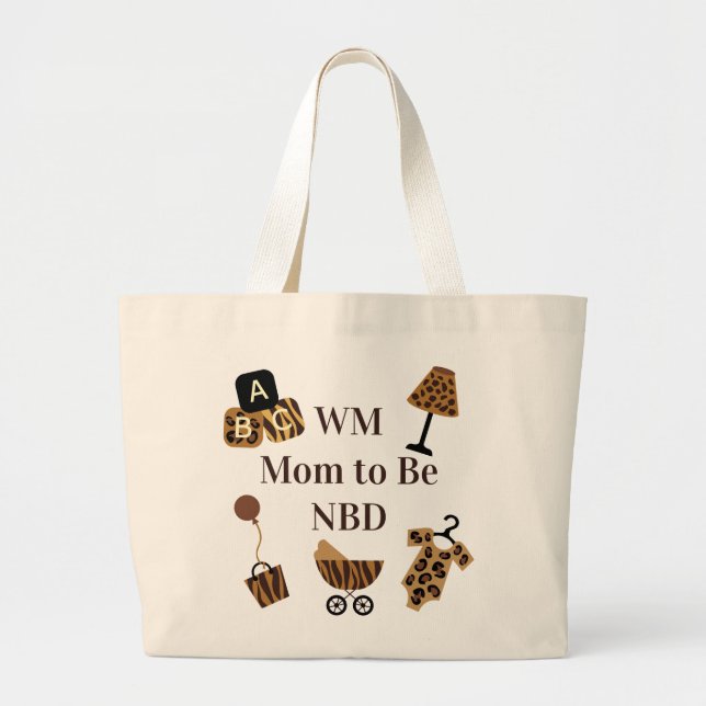 Cute Safari Mum To Be Gift with Initials  Monogram Large Tote Bag (Front)
