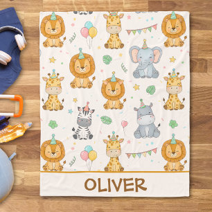 Cute Safari Party Animals Jungle Birthday Fleece Blanket