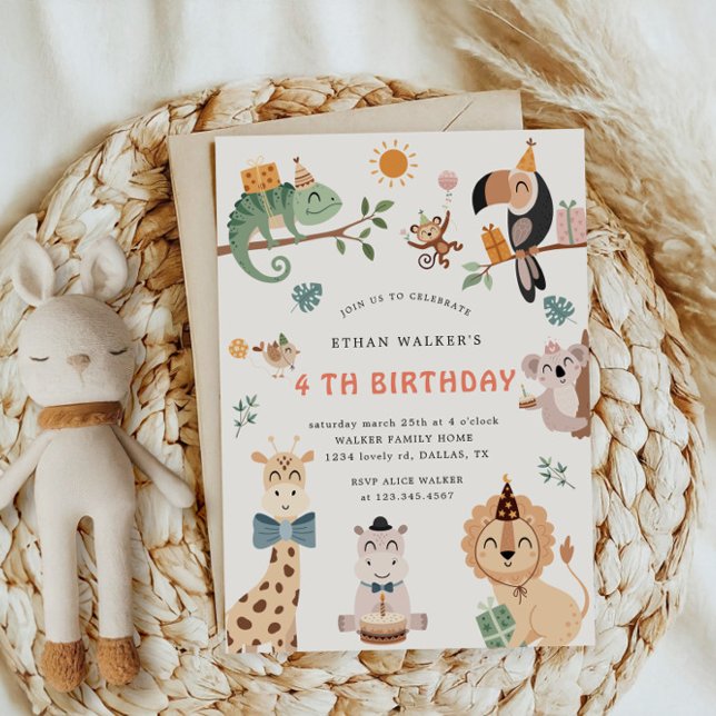 Cute Safari Party Animals Kids Birthday Invitation (Creator Uploaded)