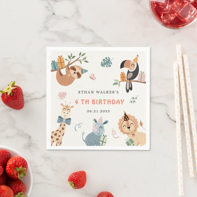Cute Safari Party Animals Kids Birthday Napkin (Insitu)
