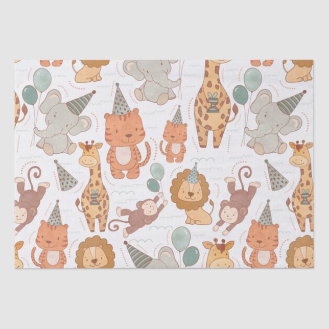 Cute Safari Party Animals Tissue Paper (Front)