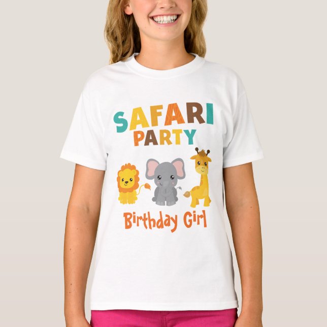 Cute Safari Party Birthday Girl T-Shirt (Front)