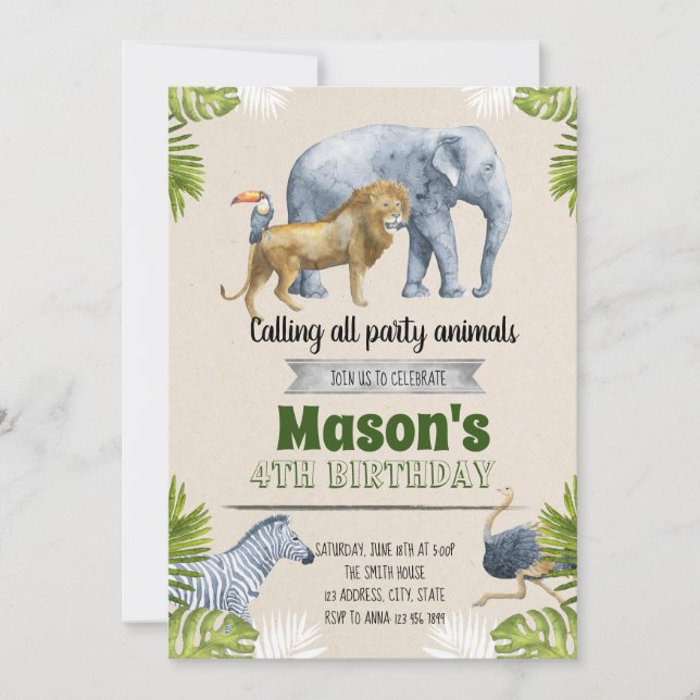 Cute safari party invitation (Front)