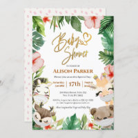 Cute Safari Pink Floral Greenery Baby Girl Shower 