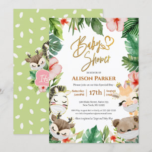 Cute Safari Pink Floral Greenery Baby Girl Shower  Invitation