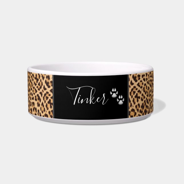 Cute Safari Print Leopard Personalised Pet Bowl (Front)