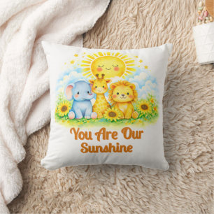 Cute Safari Sunshine Baby Animals Illustration Cushion