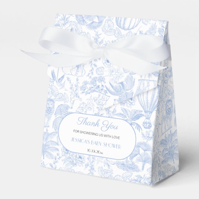 Cute Safari Toile de Jouy Baby Shower Thank You Favour Box (Front Side)