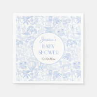 Cute Safari Toile de Jouy Blue Baby Shower Paper