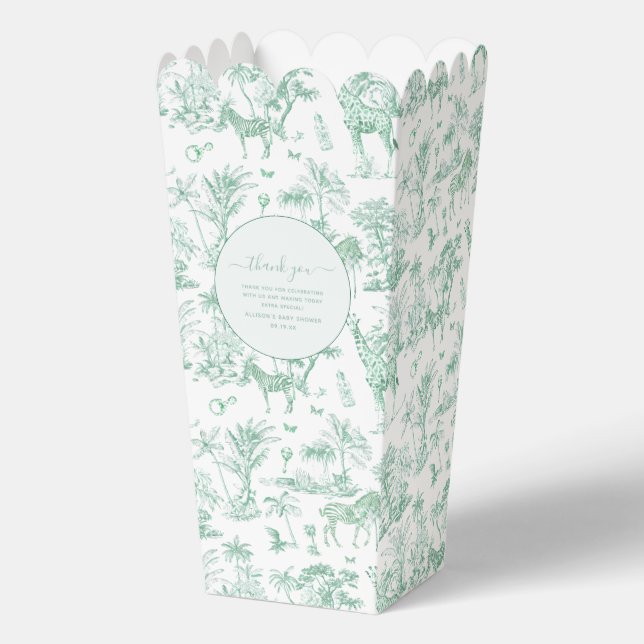 Cute Safari Toile de Jouy | Mint Baby Shower Favou Favour Box (Front)