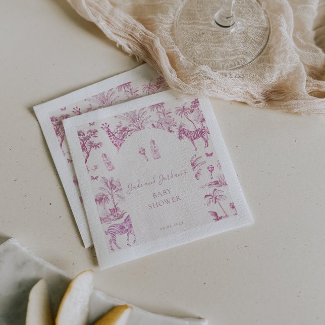 Cute Safari Toile de Jouy | Pink Baby Shower Napkin (Creator Uploaded)