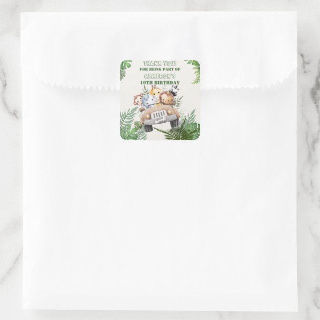 Cute Safari Wild Jungle Animal Party Favour Square Sticker (Bag)