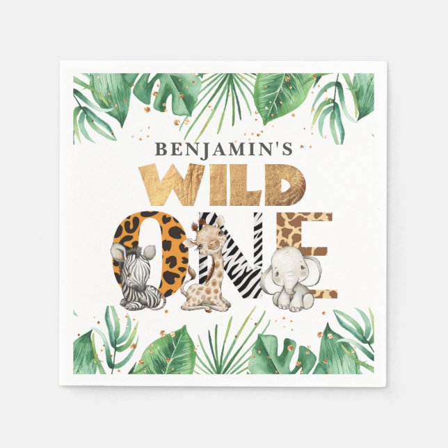 Cute Safari Wild One 1st Birthday Napkin (Front)