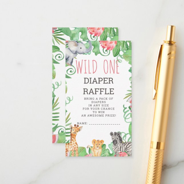 Cute Safari Wild One Baby Shower Diaper Raffle Enclosure Card (Front/Back In Situ)