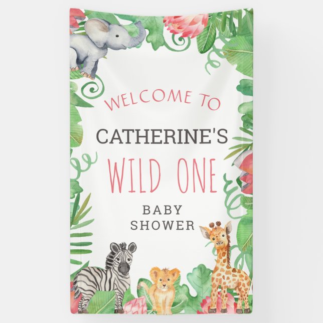 Cute Safari Wild One Baby Shower Welcome Banner (Vertical)