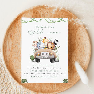 Cute safari wild one birthday invitation 