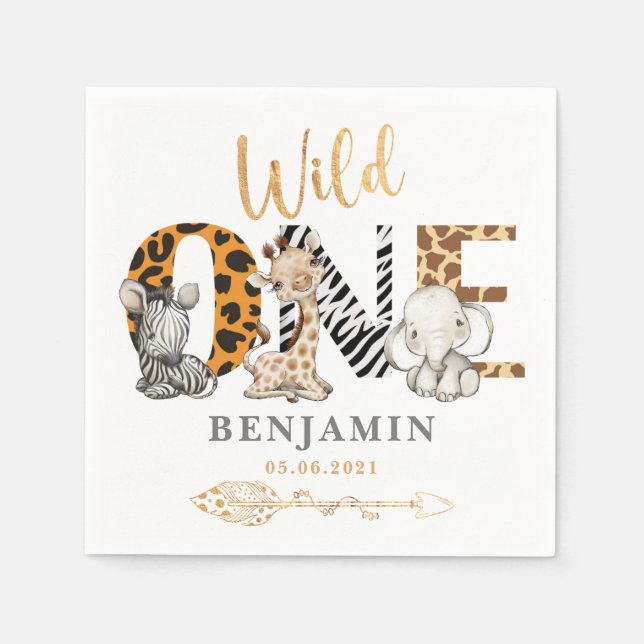 Cute Safari Wild One Birthday Napkins (Front)