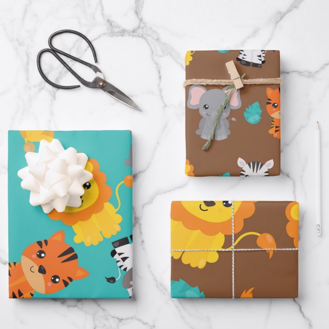 Cute Safari Wrapping Paper Sheet (Front)