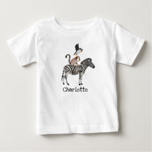 Cute Safari Zebra Lemur Puffin Animals With Name Baby T-Shirt