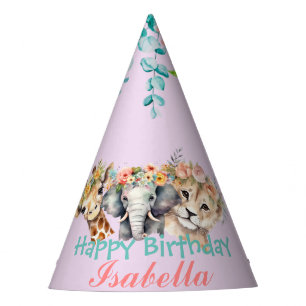 cute safari zoo animals jungle Floral Birthday Par Party Hat