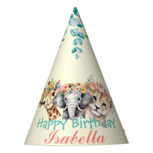 cute safari zoo animals jungle Floral Birthday Par Party Hat