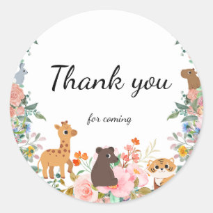 Cute safari zoo animals jungle floral classic round sticker