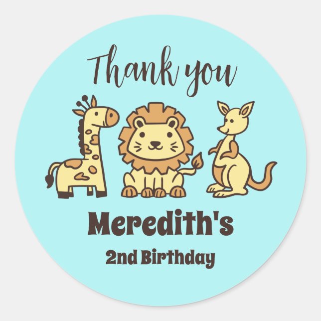 Cute Safari Zoo Animals Kids Birthday Party Classic Round Sticker (Front)