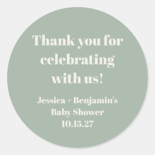 Cute Sage Green Baby Shower Custom Thank You Classic Round Sticker