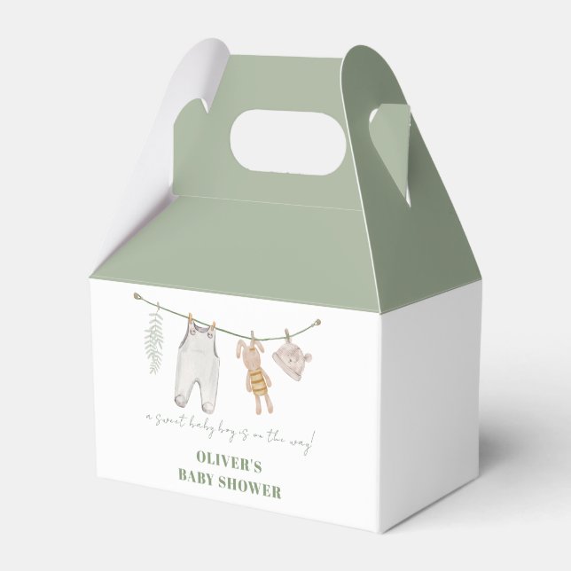 Cute Sage Green Boho Boy Clothes Baby Shower  Favour Box (Front Side)