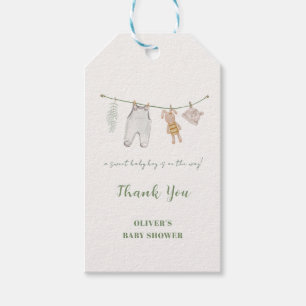 Cute Sage Green Boho Boy Clothes Baby Shower Gift Tags