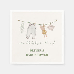 Cute Sage Green Boho Boy Clothes Baby Shower Napkin