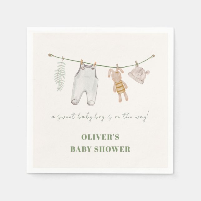 Cute Sage Green Boho Boy Clothes Baby Shower  Napkin (Front)