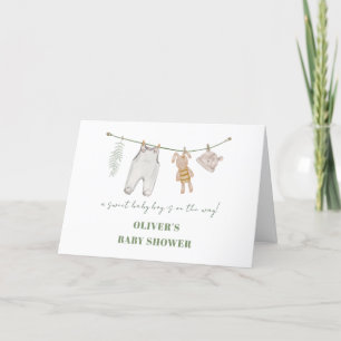 Cute Sage Green Boho Boy Clothes Baby Shower  Thank You Card