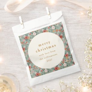 Cute Sage Green Botanical Custom Merry Christmas Favour Bags