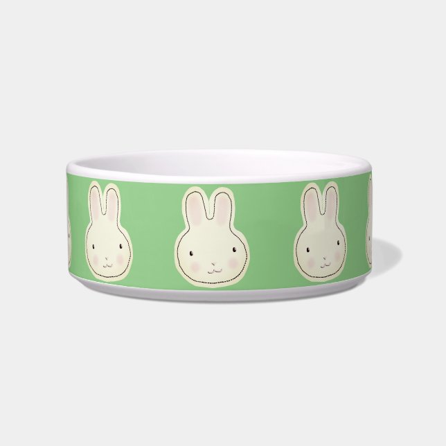Cute sage green bunny cartoon illustration pattern bowl (Front)