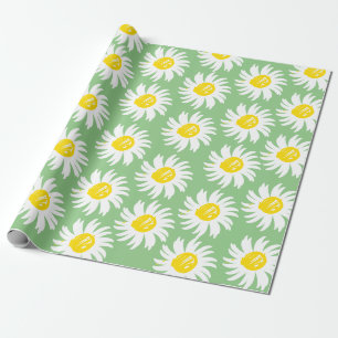 Cute sage green daisy floral pattern spring chic wrapping paper