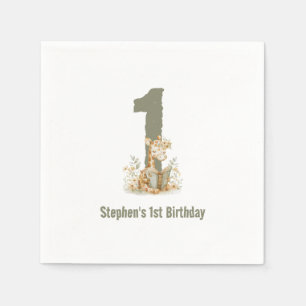  Cute Sage Green Giraffe 1st Birthday Party  Napkin