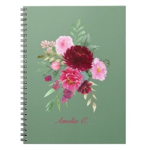 Cute Sage Green Girly Floral Notebook