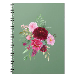Cute Sage Green Girly Floral Notebook