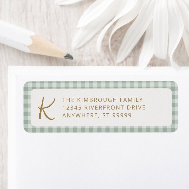 Cute Sage Green Monogram Gingham Plaid (Insitu)