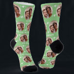 Cute Sage Green Newlyweds Photo Wedding Socks<br><div class="desc">These cute sage green wedding socks feature the newlywed couple's photo and white hearts in an offset pattern and your names and wedding date! These are perfect as a bridal party favour, or as a gift for the happy couple! Background colour is also customisable to match your wedding colours, if...</div>