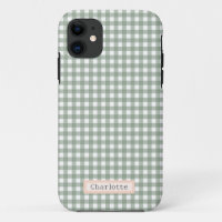 Cute Sage Green Plaid Personalised