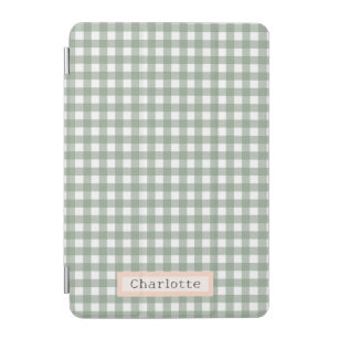 Cute Sage Green Plaid Personalised  iPad Mini Cover