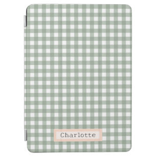 Cute Sage Green Plaid Personalised  iPad Air Cover