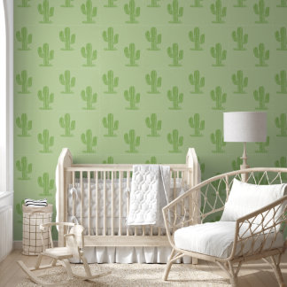 Cute sage green saguaro cactus nursery wallpaper